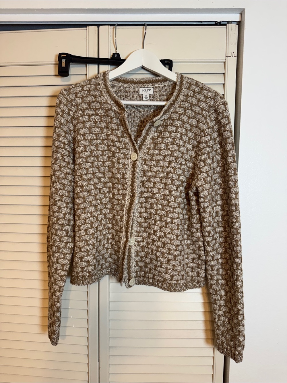J. Crew Two-Tone Brown & Cream Knit Button-Front Cardigan